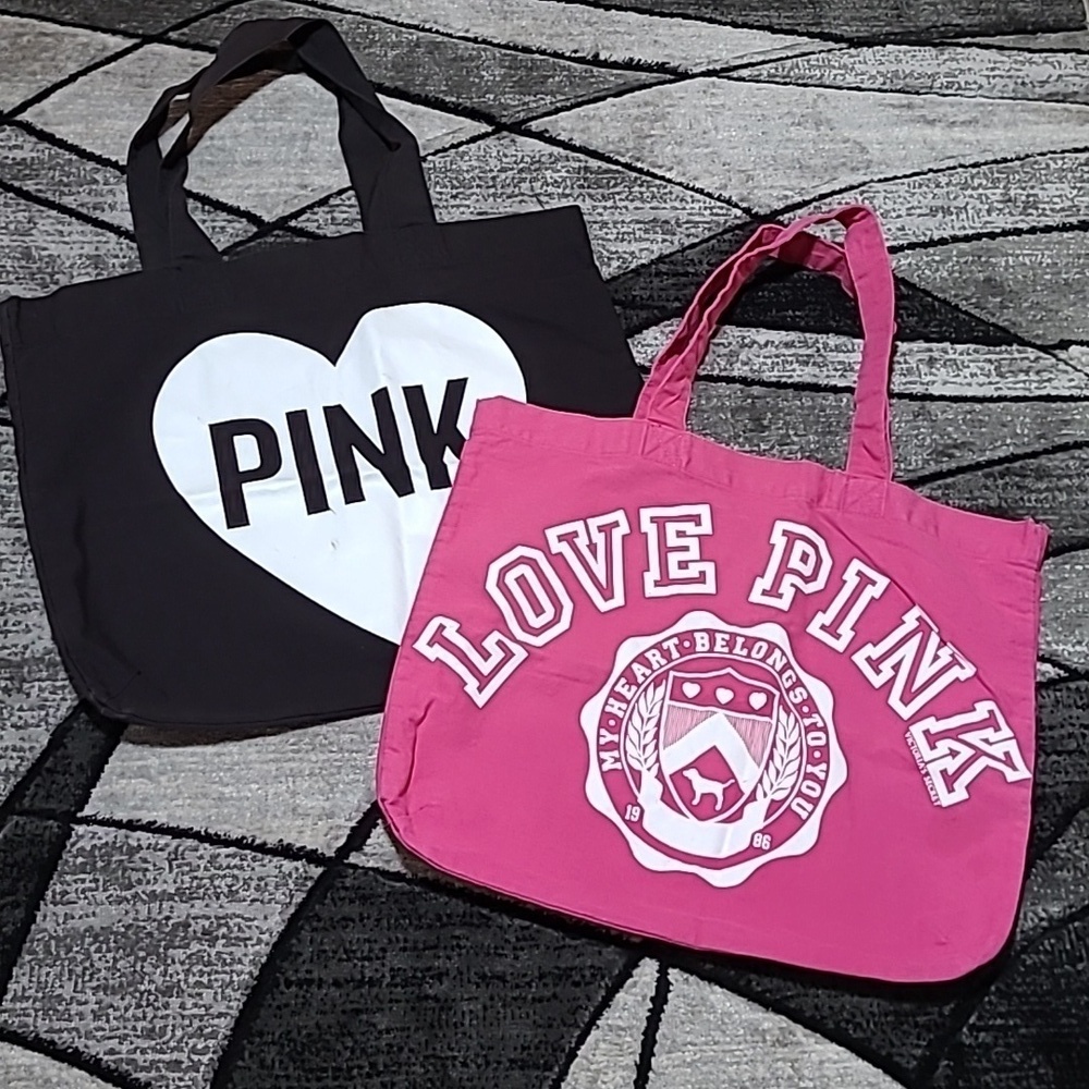 VINTAGE VICTORIA SECRET PINK  CANVAS LOGO SHOULDER TOTE BAGS BUNDLE
